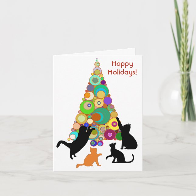 Cat Christmas Card Rocking Around The Christmas Tr (Front)