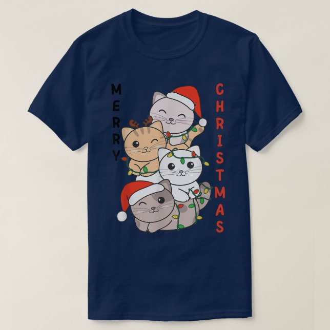 Cat Christmas Christmas Tree Animals Cute Cat  T-Shirt (Design Front)