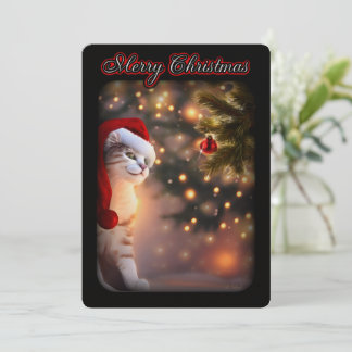 Cat Christmas Cute Holiday Ornament Xmas Tree Snow Invitation