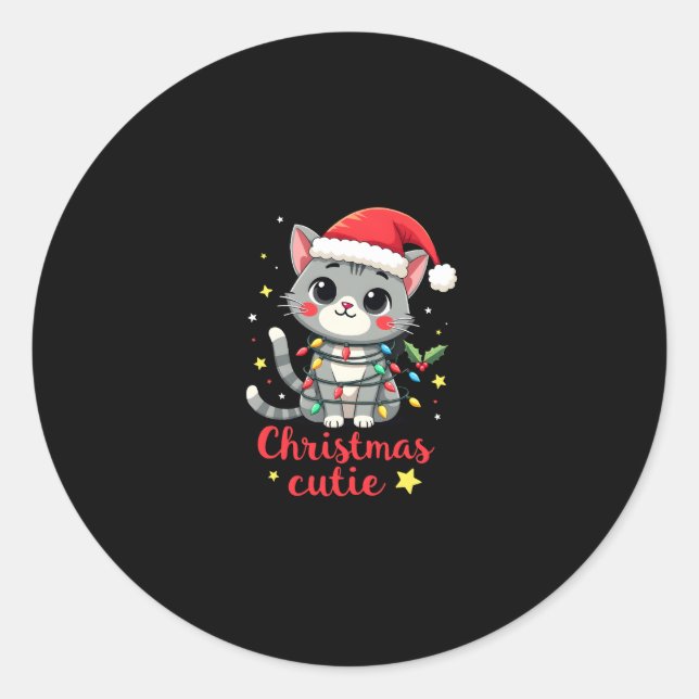 Cat Christmas Cutie Cats Christmas T-Shirt for Men Classic Round Sticker (Front)