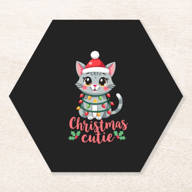Cat Christmas Cutie Cats Christmas T-Shirt for Men Paper Coaster (Front)