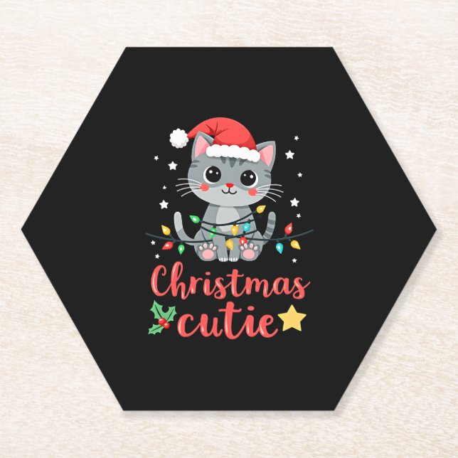 Cat Christmas Cutie Cats Christmas T-Shirt for Men Paper Coaster (Front)