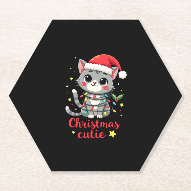 Cat Christmas Cutie Cats Christmas T-Shirt for Men Paper Coaster (Front)