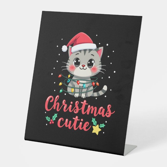 Cat Christmas Cutie Cats Christmas T-Shirt for Men Pedestal Sign (Front)