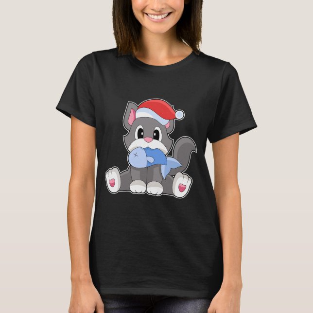 Cat Christmas Fish T-Shirt (Front)