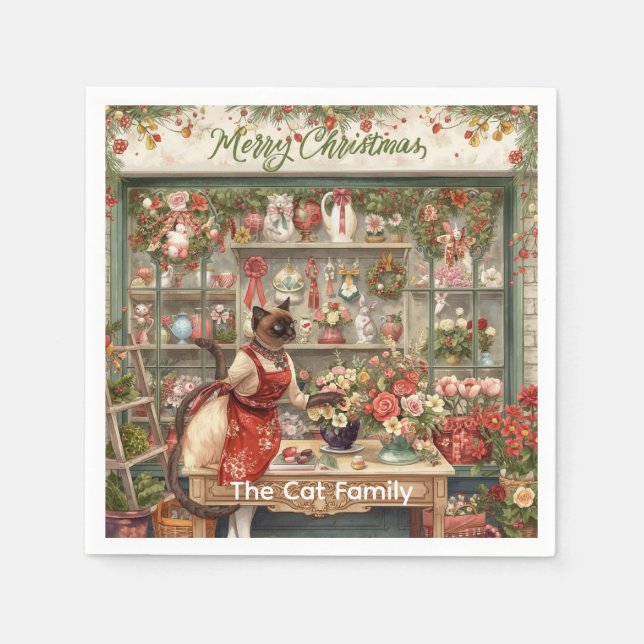 Cat Christmas flower arrangement by florist  Napkin (Front)