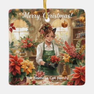 Cat Christmas flower arrangement by florist Paper Ceramic Ornament