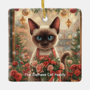 Cat Christmas flower arrangement by florist Paper Ceramic Ornament