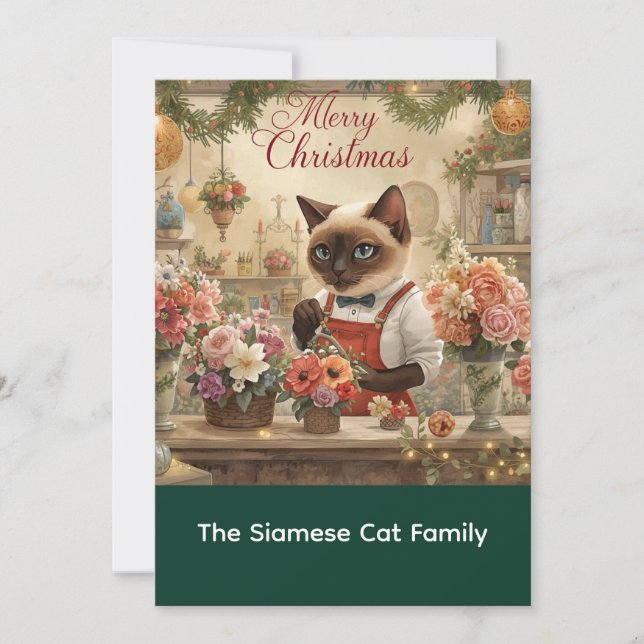 Cat Christmas flower arrangement by florist  Paper Holiday Card (Front)