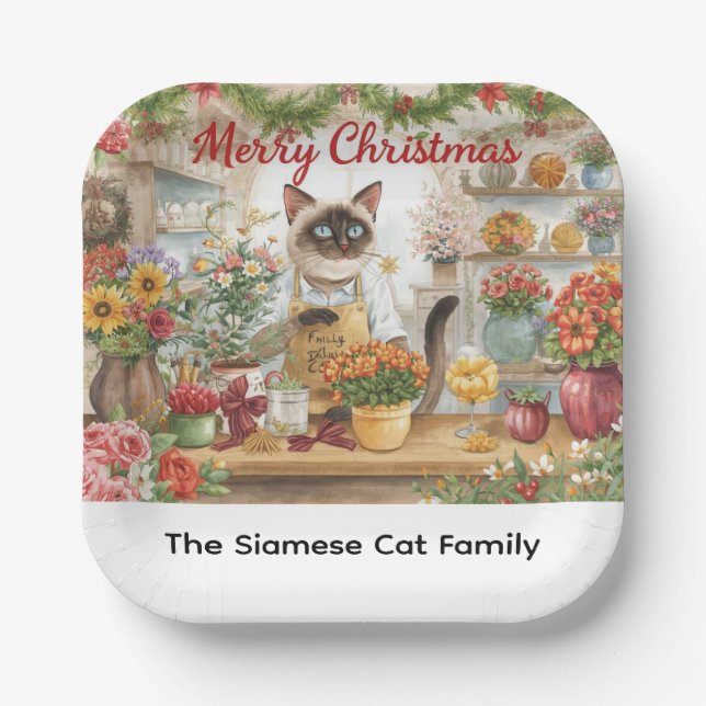 Cat Christmas flower arrangement by florist  Paper Plate (Front)