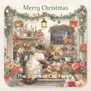 Cat Christmas flower arrangement by florist Paper Square Paper Coaster