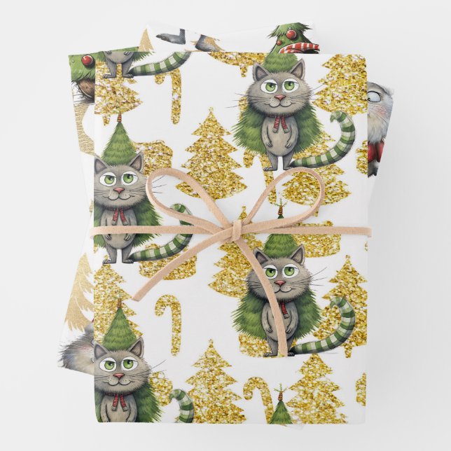 Cat Christmas for Cat Lovers Wrapping Paper Sheet (In situ)