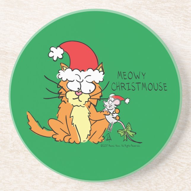 Cat  Christmas Funny Cartoon Cute Mouse Coaster (Front)