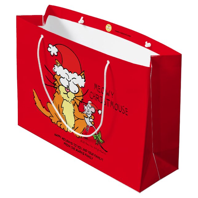 Cat  Christmas Funny Cartoon Cute Mouse Large Gift Bag (Back Angled)