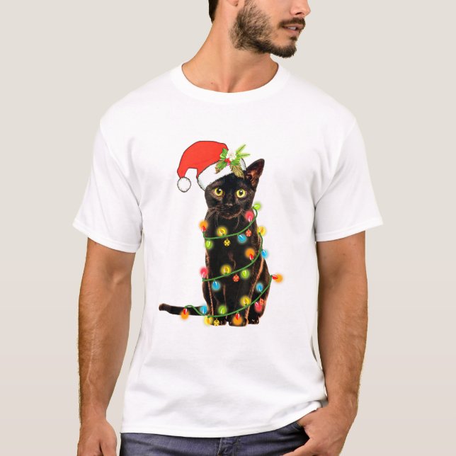 Cat Christmas Funny Meowy Christmas Tree Cat T-Shirt (Front)