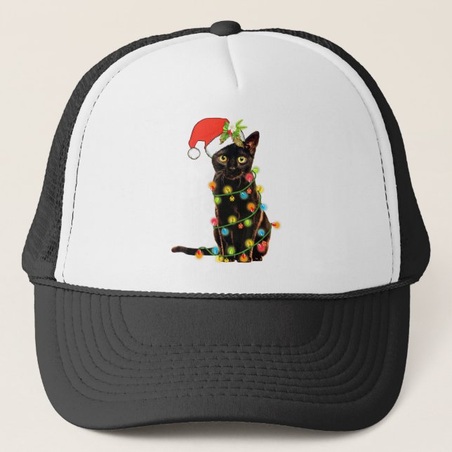 Cat Christmas Funny Meowy Christmas Tree Cat Trucker Hat (Front)