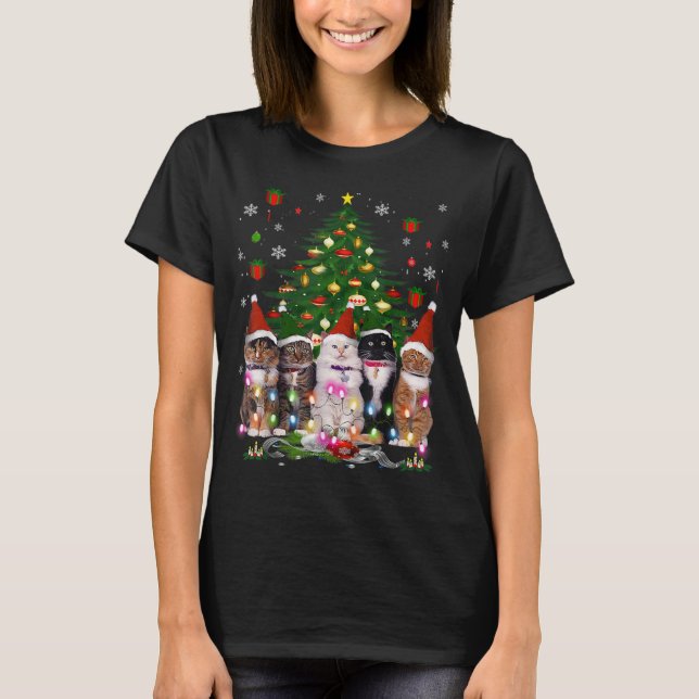 Cat Christmas Funny Shirt Meowy Christmas Tree Cat (Front)