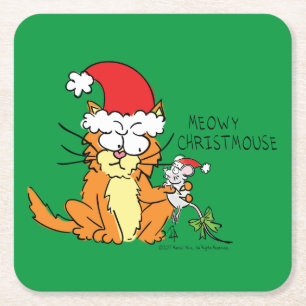 Cat Christmas Funny Square Paper Coaster