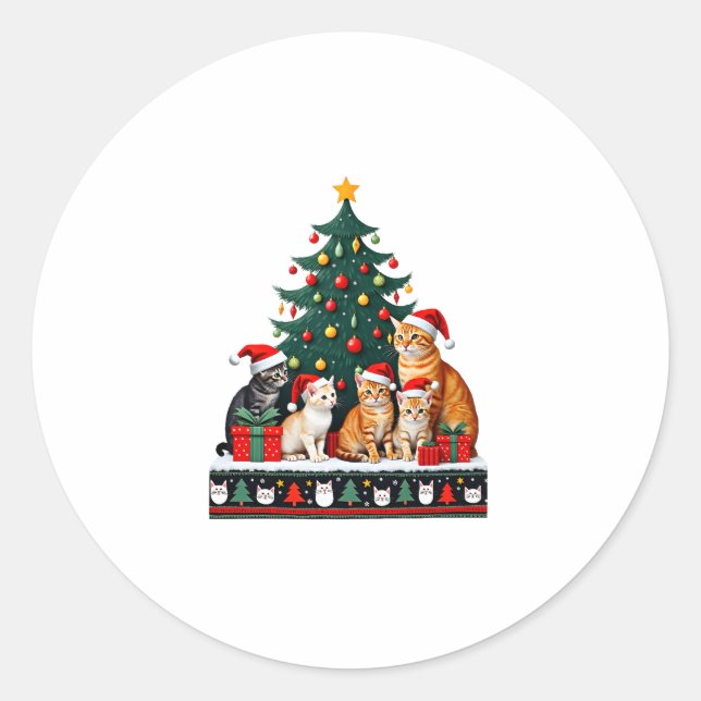 Cat Christmas Funny Ugly Women Men Merry Gift (5) Classic Round Sticker (Front)