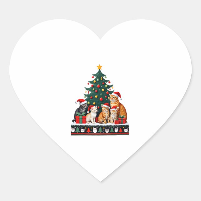 Cat Christmas Funny Ugly Women Men Merry Gift (5) Heart Sticker (Front)