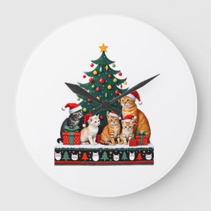Cat Christmas Funny Ugly Women Men Merry Gift (5) Large Clock