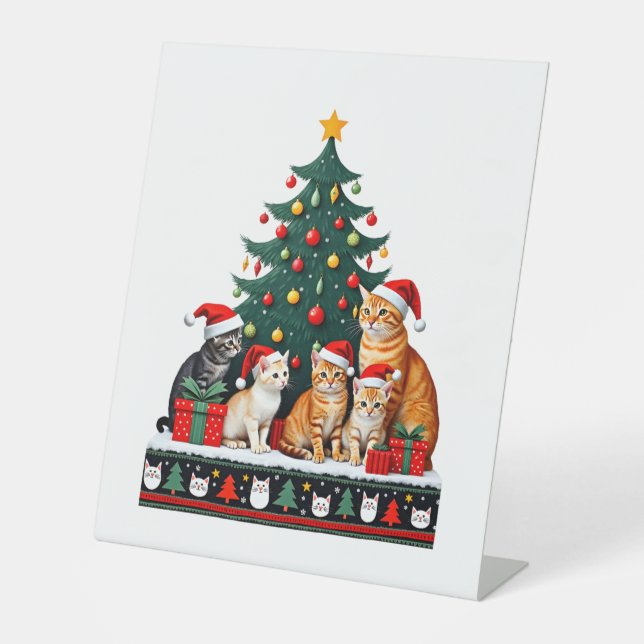 Cat Christmas Funny Ugly Women Men Merry Gift (5) Pedestal Sign (Front)