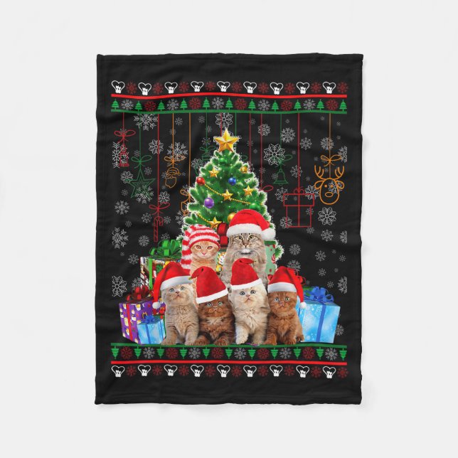 Cat Christmas Funny Ugly Women Men Merry Gift  Fleece Blanket (Front)