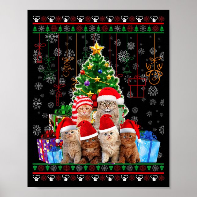 Cat Christmas Funny Ugly Women Men Merry Gift  Poster (Front)