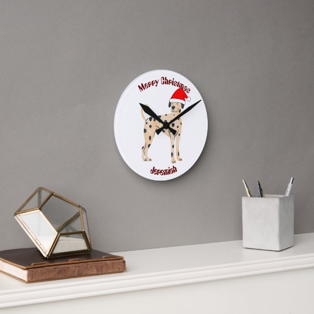 cat christmas gift, customise personalised name  round clock (Office)