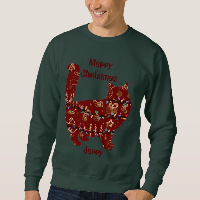 cat christmas gift, customise personalised name sweatshirt (Front)