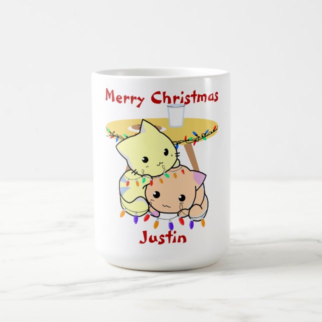 Cat christmas gift, personalised name  coffee mug (Center)