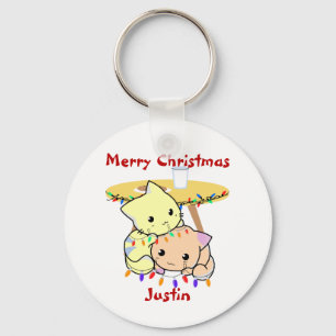 Cat christmas gift, personalised name key ring