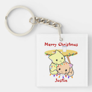 Cat christmas gift, personalized name key ring