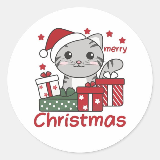 Cat Christmas Gift Winter Animals Cats Classic Round Sticker (Front)