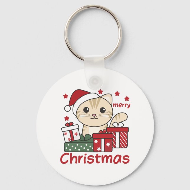 Cat Christmas Gift Winter Animals Cats Key Ring (Front)