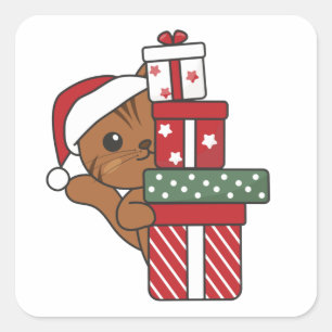 Cat Christmas Gift Winter Animals Cats Square Stic Square Sticker