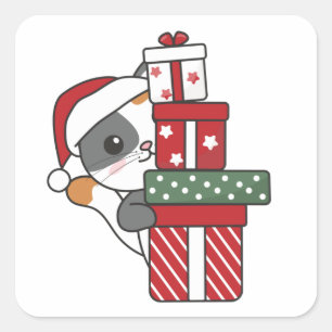Cat Christmas Gift Winter Animals Cats Square Stic Square Sticker