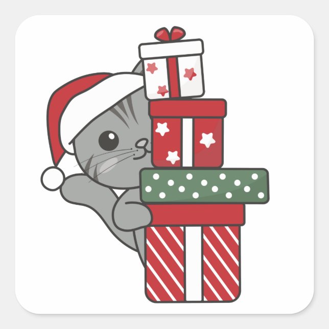 Cat Christmas Gift Winter Animals Cats Square Stic Square Sticker (Front)
