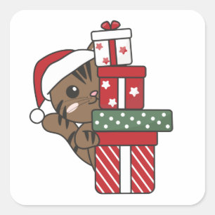 Cat Christmas Gift Winter Animals Cats Square Stic Sticker
