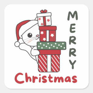 Cat Christmas Gift Winter Animals Cats Square Sticker