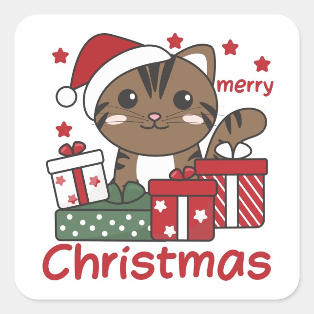 Cat Christmas Gift Winter Animals Cats Square Sticker (Front)