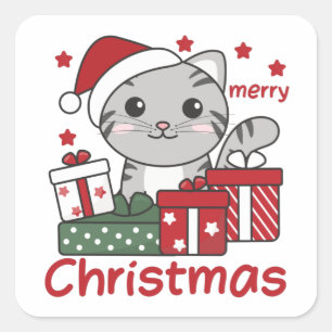 Cat Christmas Gift Winter Animals Cats Square Sticker