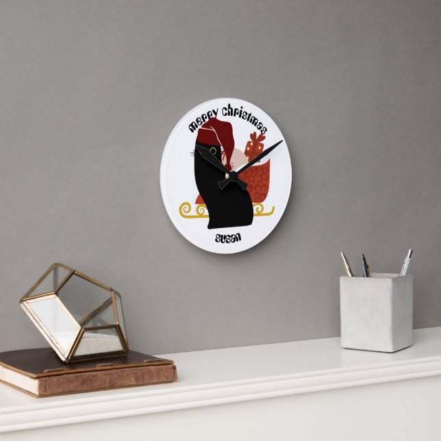 cat christmas gifts, personalised name  round clock (Office)