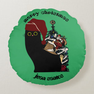cat christmas gifts, personalised name round cushion
