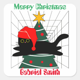 cat christmas gifts, personalised name square sticker
