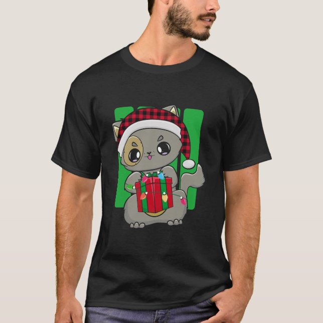 Cat Christmas Kitten Chibi Neko Cute Kawaii Anime T-Shirt (Front)