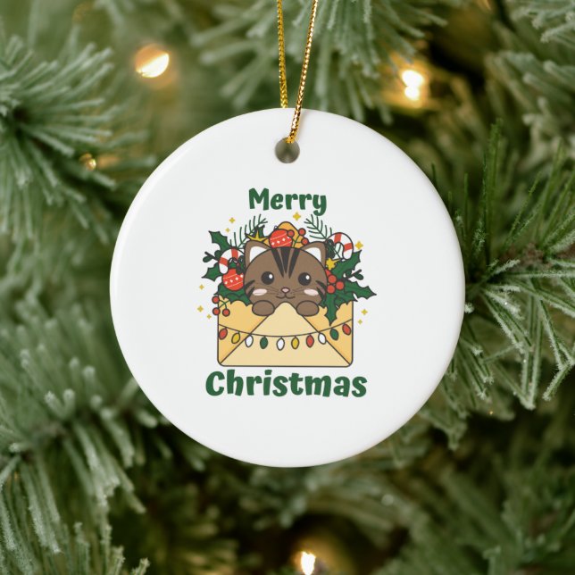 Cat Christmas Letter Winter Animals Cats Ceramic Tree Decoration (Tree)