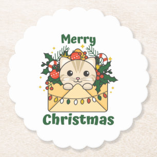 Cat Christmas Letter Winter Animals Cats Paper Coaster