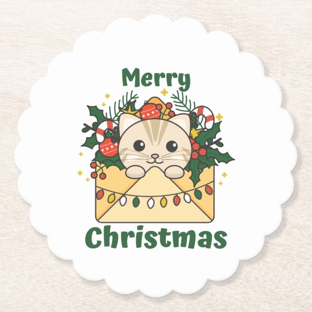 Cat Christmas Letter Winter Animals Cats Paper Coaster (Front)