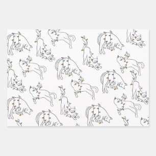 Cat Christmas Light Fun Holiday Wrapping Paper Sheet